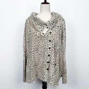 Free People Top Womens Small Brown Animal Print Slouchy Cardigan Bohemian Lounge